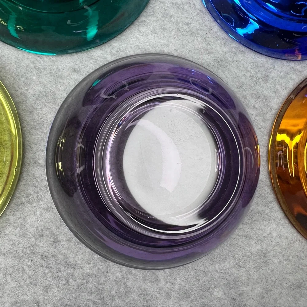 Crate&Barrel Set of 5 Tea Light Candle Holders Lime Amethyst Amber Cobalt Teal